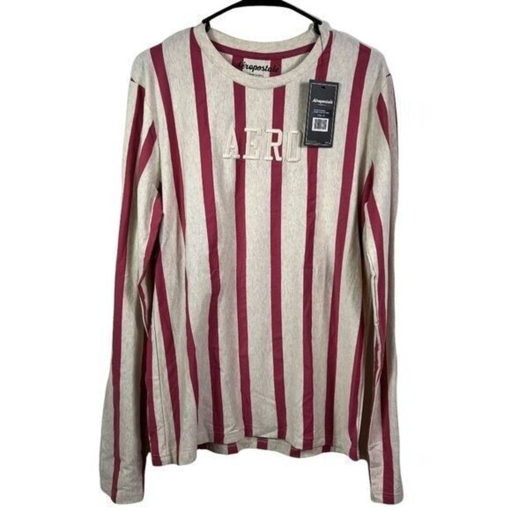 Aeropostale Men’s Medium Vertical Stripe Oat & Slate Rose Pink Long Sleeve Shirt